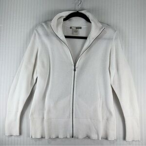 Two Dog Island White Full Zip Lightweight Waffle Knit Sweatshirt Women’s Large